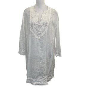 CHARTER CLUB 100% Linen Embroidered Bohemian Tunic Top Blouse White size 24W